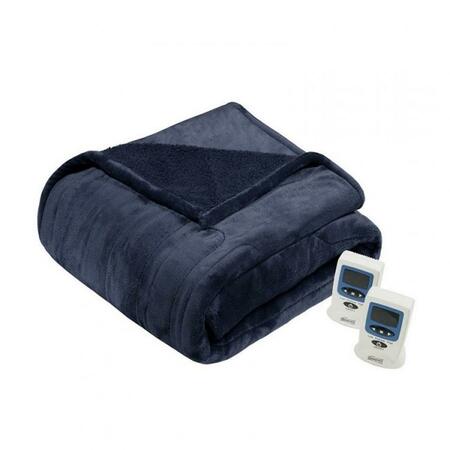 BEAUTYREST Heated Microlight to Berber Blanket, Indigo - Full BR54-0647